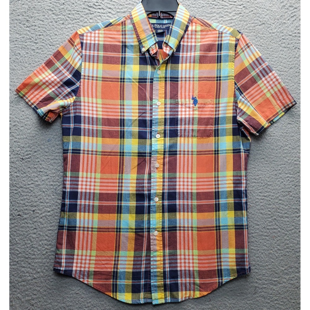 US Polo Assn. Button-Down Shirt Men's S Multicolor Plaid Short Sleeve Collared
